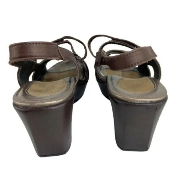 Naot Strappy Slingback Wedge Peeptoe Sandals Bronzed Brown