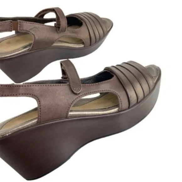 Naot Strappy Slingback Wedge Peeptoe Sandals Bronzed Brown
