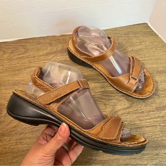 NAOT Wedge Strappy Sandals Brown Leather Sandals Size 9 US/ 40 EU
