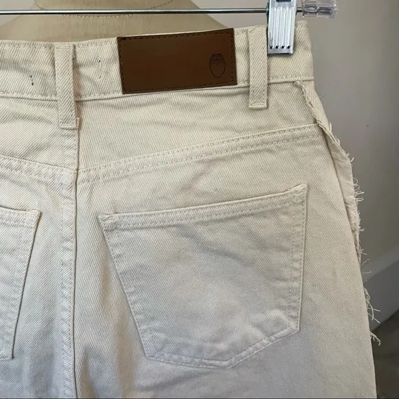 Nasty Gal Ecru Frayed Twisted Seam Split Hem Straight Leg High Waisted Jeans NWT