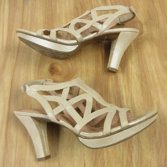 NATURALIZER Danya Tender Taupe Printed Iguana Dress Sandals Womens Size 7 NARROW
