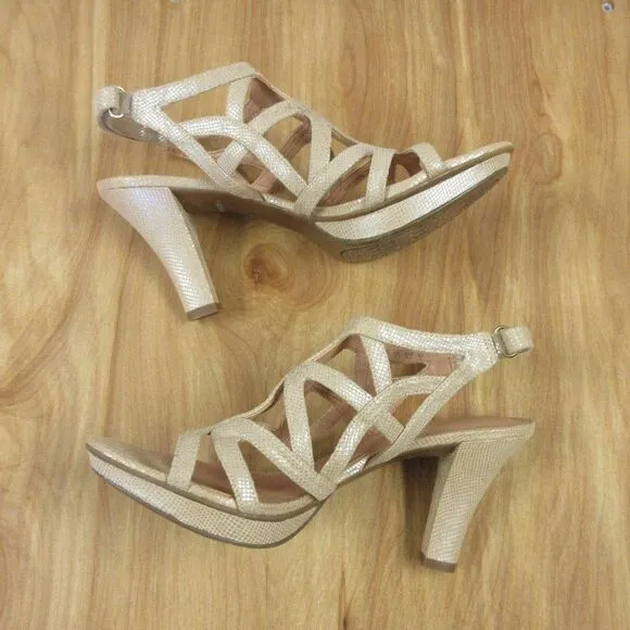 NATURALIZER Danya Tender Taupe Printed Iguana Dress Sandals Womens Size 7 NARROW