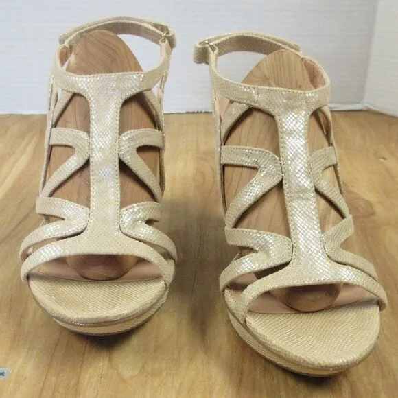 NATURALIZER Danya Tender Taupe Printed Iguana Dress Sandals Womens Size 7 NARROW