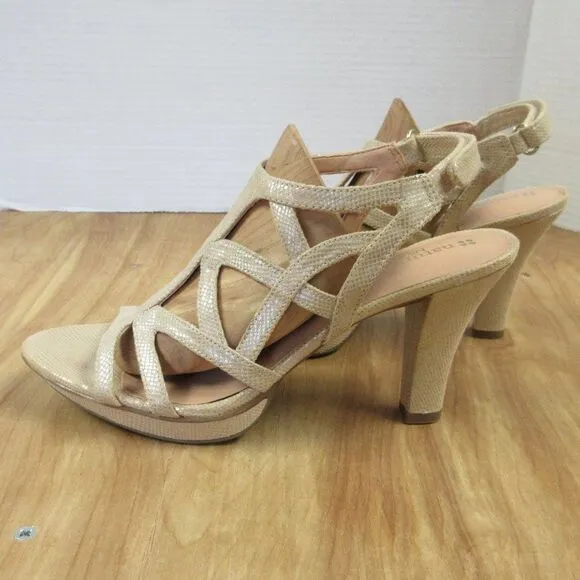 NATURALIZER Danya Tender Taupe Printed Iguana Dress Sandals Womens Size 7 NARROW