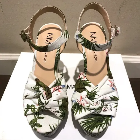 Neiman Marcus Knotted Platform Wedge Espadrilles