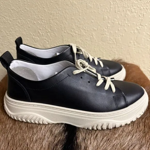 NEW $145 OTBT Pangea 9M Platform Sneakers Black Leather Athleisure Chunky Trendy