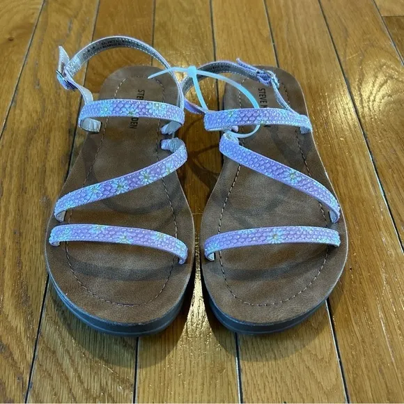 New 2 Pairs Steve Madden Rhinestone Strappy Flat Sandals Girls Sz 3 Pink &amp; Tan