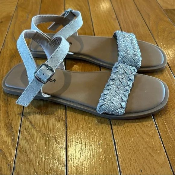 New 2 Pairs Steve Madden Rhinestone Strappy Flat Sandals Girls Sz 3 Pink &amp; Tan