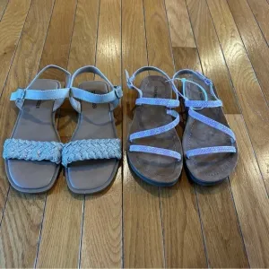 New 2 Pairs Steve Madden Rhinestone Strappy Flat Sandals Girls Sz 3 Pink &amp; Tan