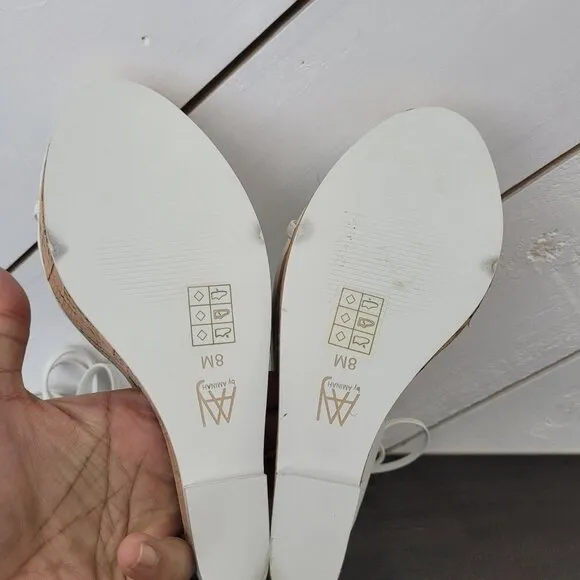 NEW AAJ By Aminah Nina Lace-Up Architectural Wedge White 8M Sandals