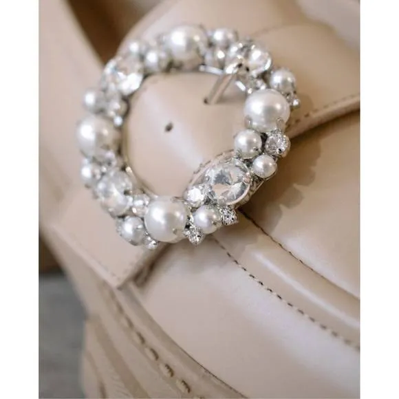 NEW ALOHAS trailblazer crystal loafers in ivory/beige leather