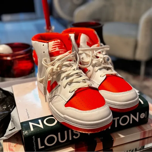 New Balance 480 Orange and White High-Top Sneakers. Size 12. New!!!