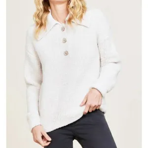 NEW BAREFOOT DREAMS cozychic button pullover in heathered stone / cream