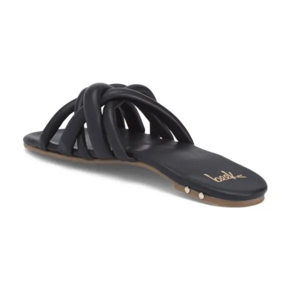 NEW BEEK Leather Puffback Flat Sandals black for women 763mn