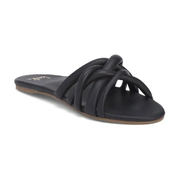 NEW BEEK Leather Puffback Flat Sandals black for women 763mn