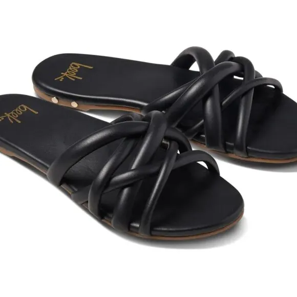 NEW BEEK Leather Puffback Flat Sandals black for women 763mn