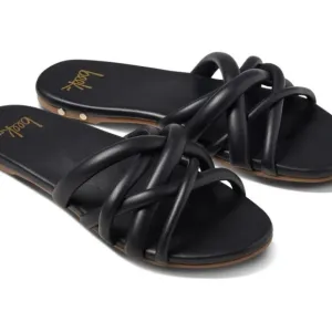 NEW BEEK Leather Puffback Flat Sandals black for women 763mn