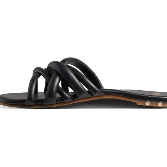 NEW BEEK Leather Puffback Flat Sandals black for women 763mn