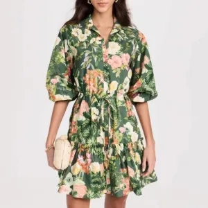 NEW BEST Cara Cara Robin Mini Dress - Olive Kingston Floral Cotton Casual Green