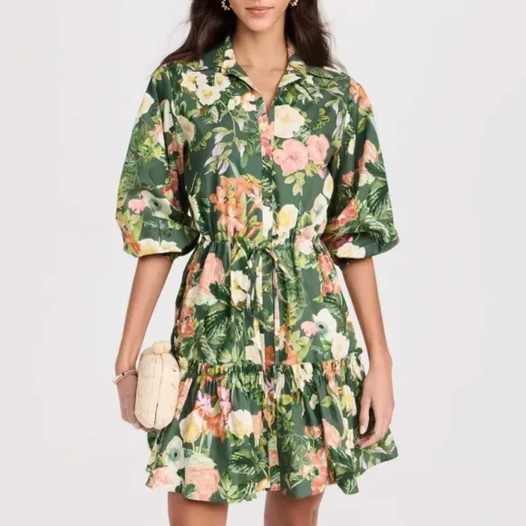 NEW BEST Cara Cara Robin Mini Dress - Olive Kingston Floral Cotton Casual Green