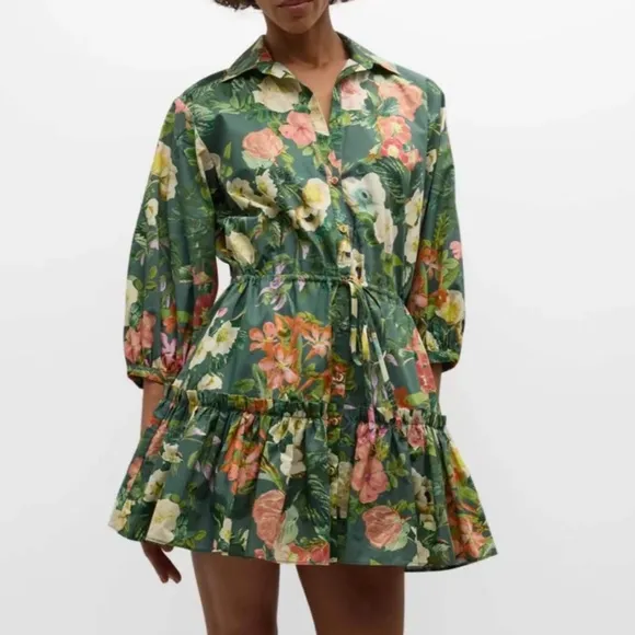NEW BEST Cara Cara Robin Mini Dress - Olive Kingston Floral Cotton Casual Green
