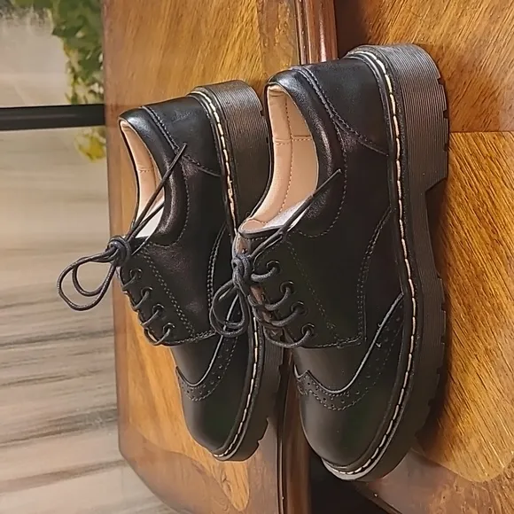 New! Black Vintage oxford loafers lace up dress shoes Little Girls 1.5