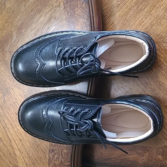 New! Black Vintage oxford loafers lace up dress shoes Little Girls 1.5