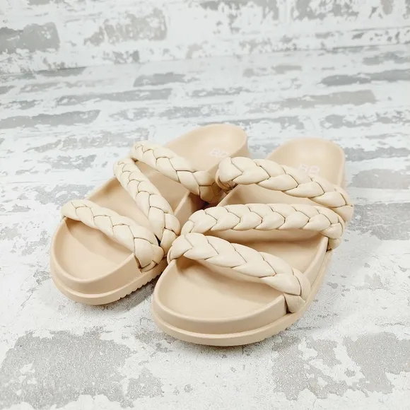 NEW BP Keaton Cream Tan Braided Slide Flat Summer Sandals M221