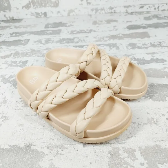 NEW BP Keaton Cream Tan Braided Slide Flat Summer Sandals M221