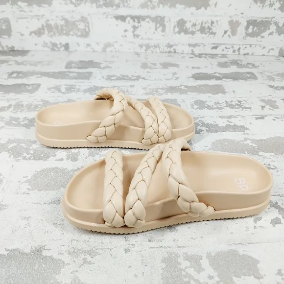 NEW BP Keaton Cream Tan Braided Slide Flat Summer Sandals M221