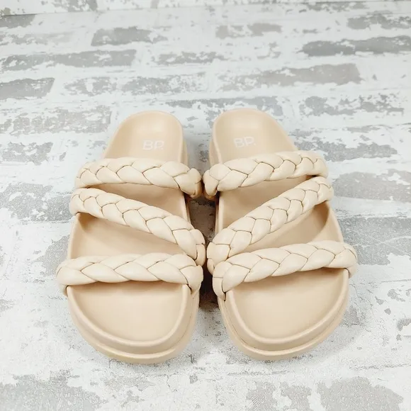 NEW BP Keaton Cream Tan Braided Slide Flat Summer Sandals M221