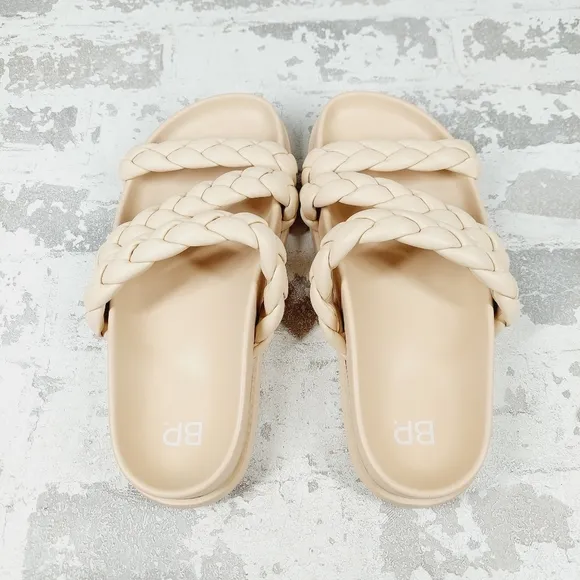 NEW BP Keaton Cream Tan Braided Slide Flat Summer Sandals M221