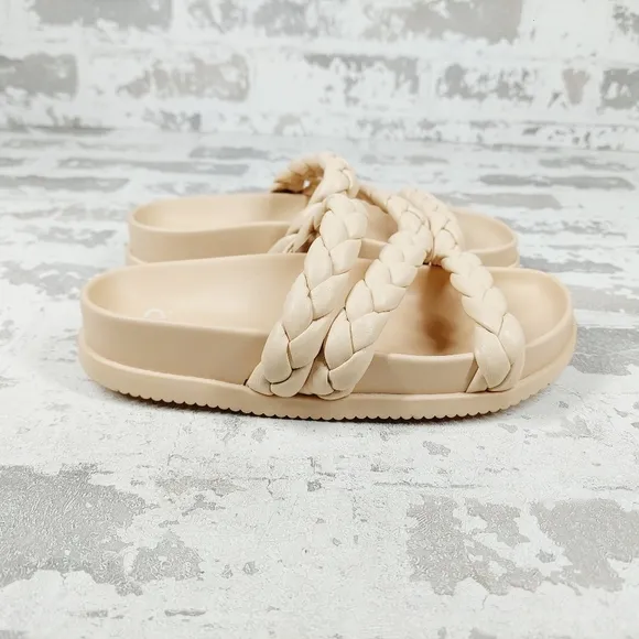 NEW BP Keaton Cream Tan Braided Slide Flat Summer Sandals M221