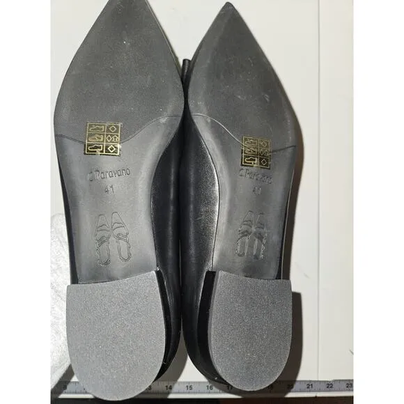 New! C. Paravano Leather Pointed Toe Flats Gold Buckle Black US 10.5 $128