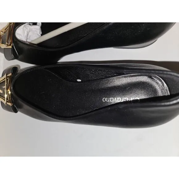 New! C. Paravano Leather Pointed Toe Flats Gold Buckle Black US 10.5 $128