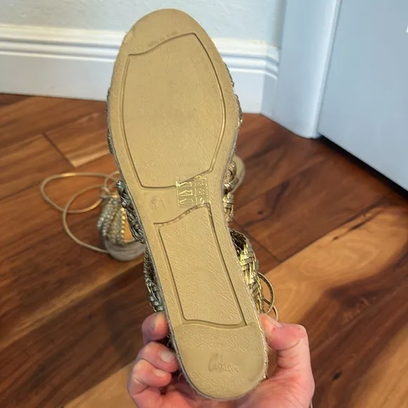 NEW! CASTAÑER ESPADRILLES Leather Gold Braided Lace Up Galdiator Sandals Size 41