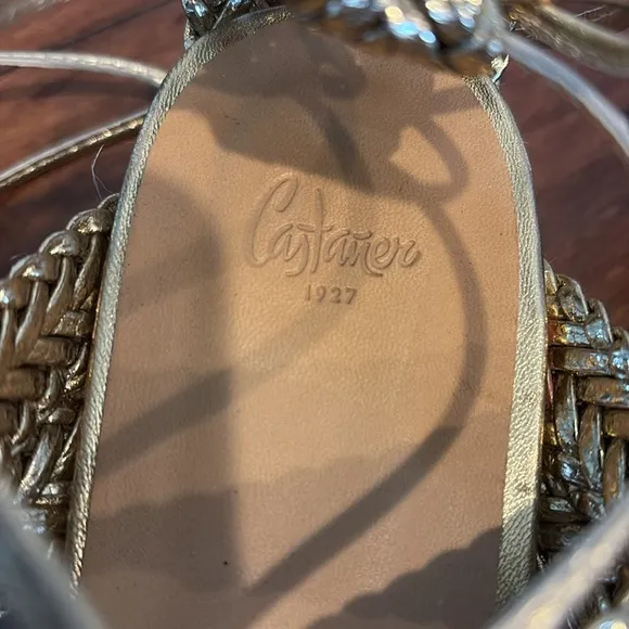 NEW! CASTAÑER ESPADRILLES Leather Gold Braided Lace Up Galdiator Sandals Size 41