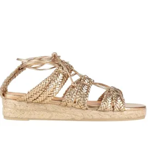 NEW! CASTAÑER ESPADRILLES Leather Gold Braided Lace Up Galdiator Sandals Size 41