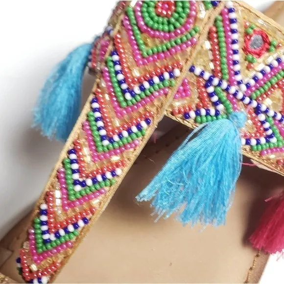 NEW! CHINESE LAUNDRY Bohemian Tassel Paradiso Beaded Flat Sandals 8.