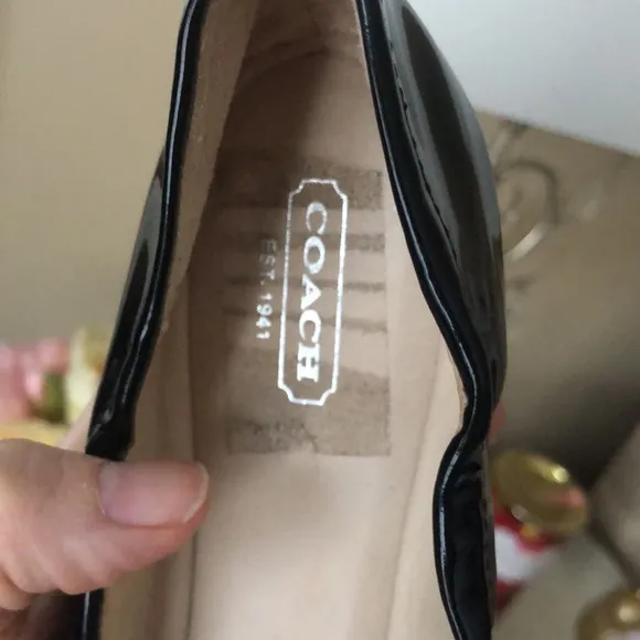New COACH Women's Demi Patent &amp; Tumbled Black Leather Ballet Flats
