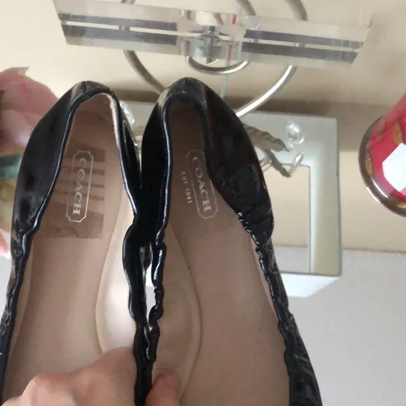 New COACH Women's Demi Patent &amp; Tumbled Black Leather Ballet Flats