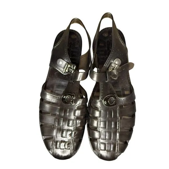 NEW COACH Women's Jelly Fisherman Flat Sandals Grey sz 11 US