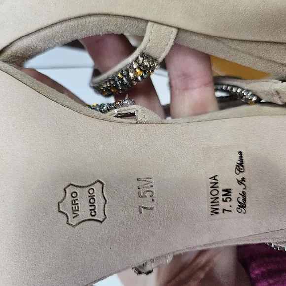 NEW Donald Pliner Winona Strappy Sandals 7.5 Crystals Stiletto Heels Nude Beige