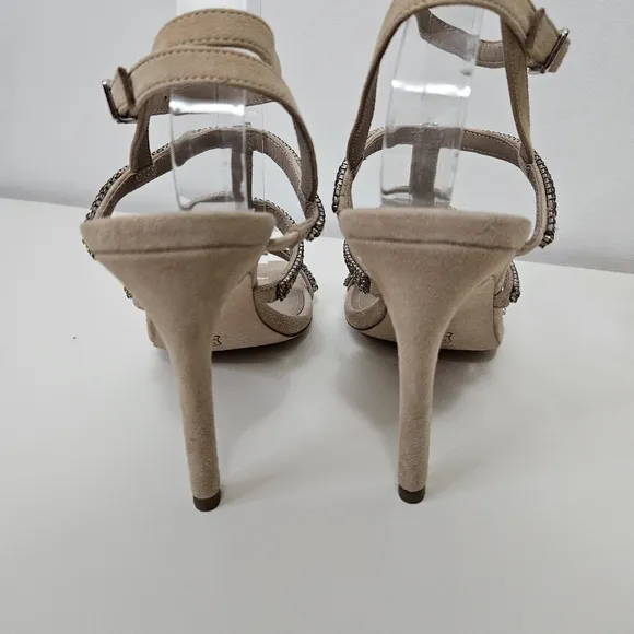 NEW Donald Pliner Winona Strappy Sandals 7.5 Crystals Stiletto Heels Nude Beige