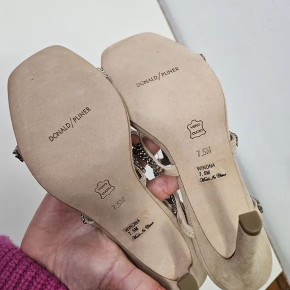 NEW Donald Pliner Winona Strappy Sandals 7.5 Crystals Stiletto Heels Nude Beige