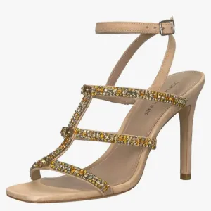 NEW Donald Pliner Winona Strappy Sandals 7.5 Crystals Stiletto Heels Nude Beige