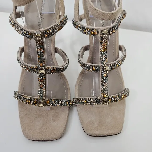 NEW Donald Pliner Winona Strappy Sandals 7.5 Crystals Stiletto Heels Nude Beige
