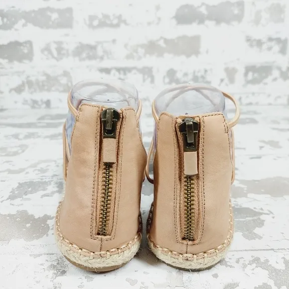 New Eileen Fisher Tan Leather Lace Up Espadrilles X115
