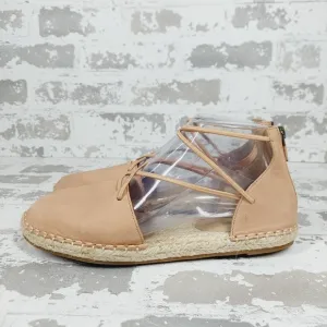New Eileen Fisher Tan Leather Lace Up Espadrilles X115