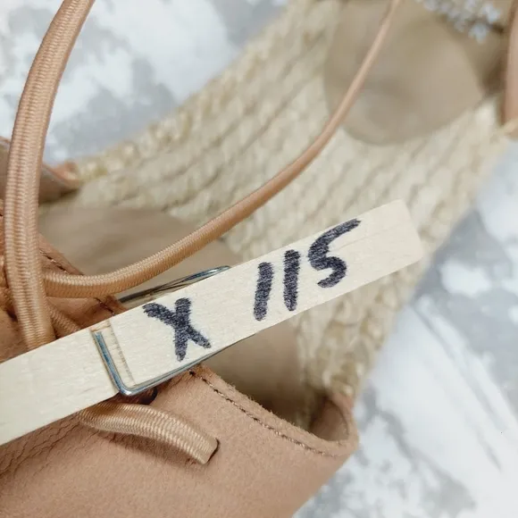 New Eileen Fisher Tan Leather Lace Up Espadrilles X115